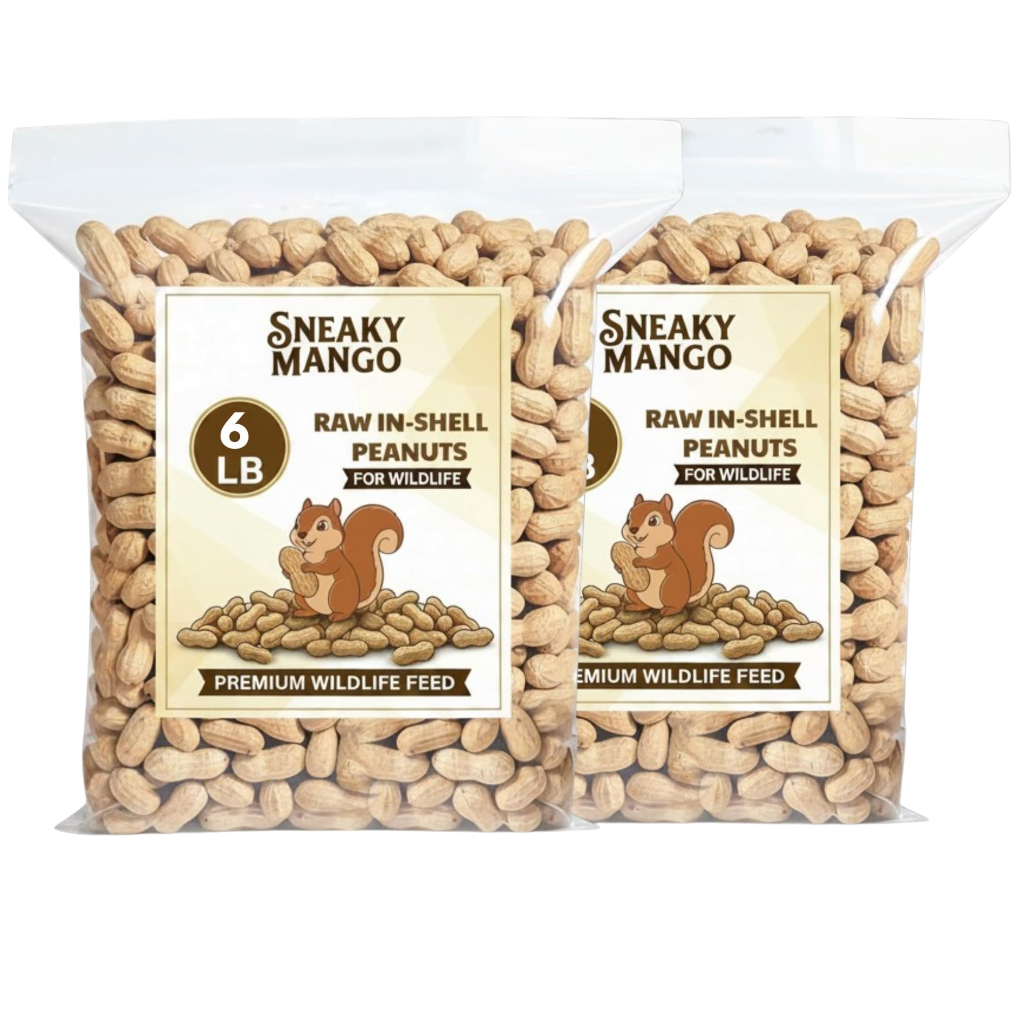 Sneaky Mango - Raw Peanuts in Shell - 2 x 6 LB Bundle – All-Natural Food for Squirrels, Deer, Birds, and Other Wildlife Animals – Grown in the USA for Healthy Nutrition - 12 Pound Total