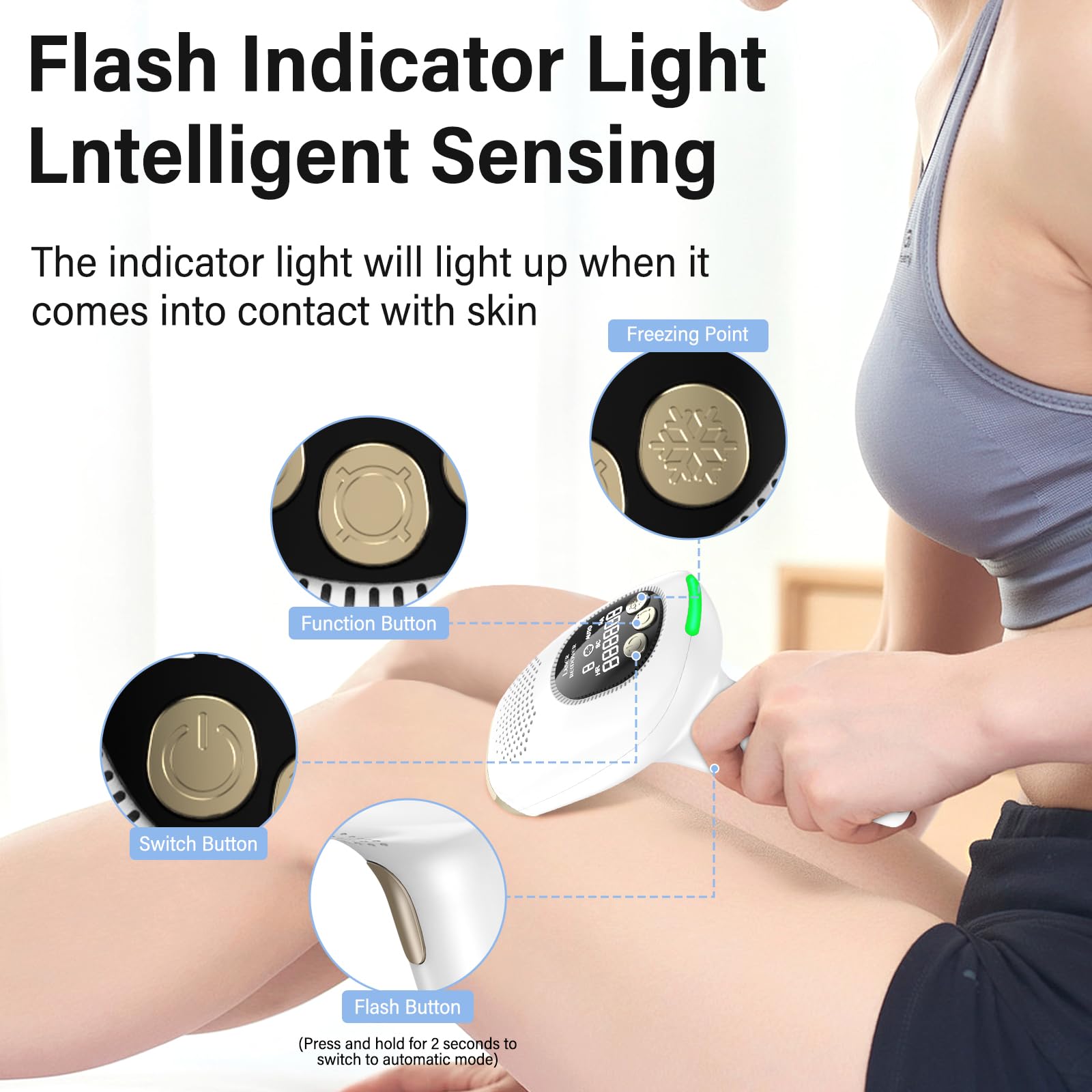 Epilatore Luce Pulsata IPL con Raffreddamento, 600-1200nm Lunghezza D'onda, 3 in 1 HR/SC/RA, 9 Livelli di Energia, Epilatore a luce pulsata IPL per Donne, Uomo, Ascelle, Gambe, Corpo