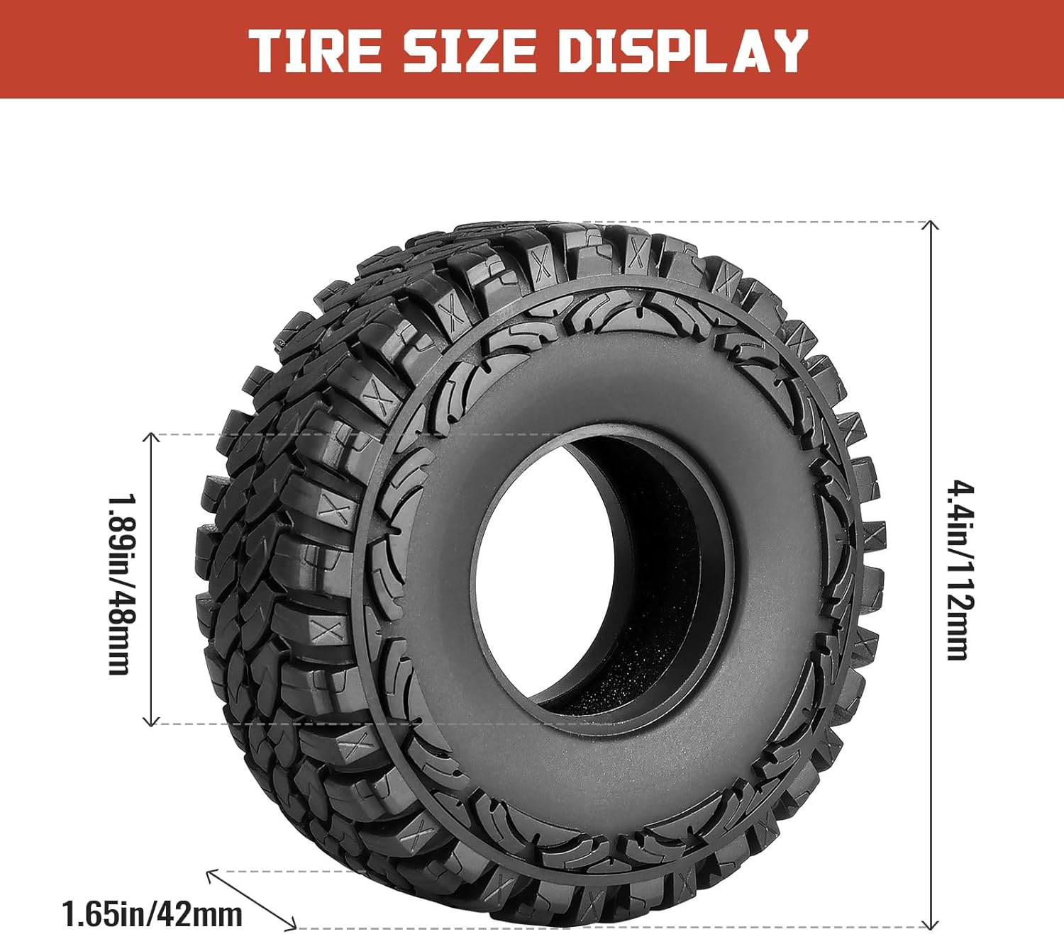1.9 Tires RC Crawler Tyres Height 4.4" / 112mm Soft Rubber Great Grip on Rocks Mud Dirt for Traxxas TRX4 Axial SCX10 II III Redcat Gen 8 Tamiya CC01,w/Foam