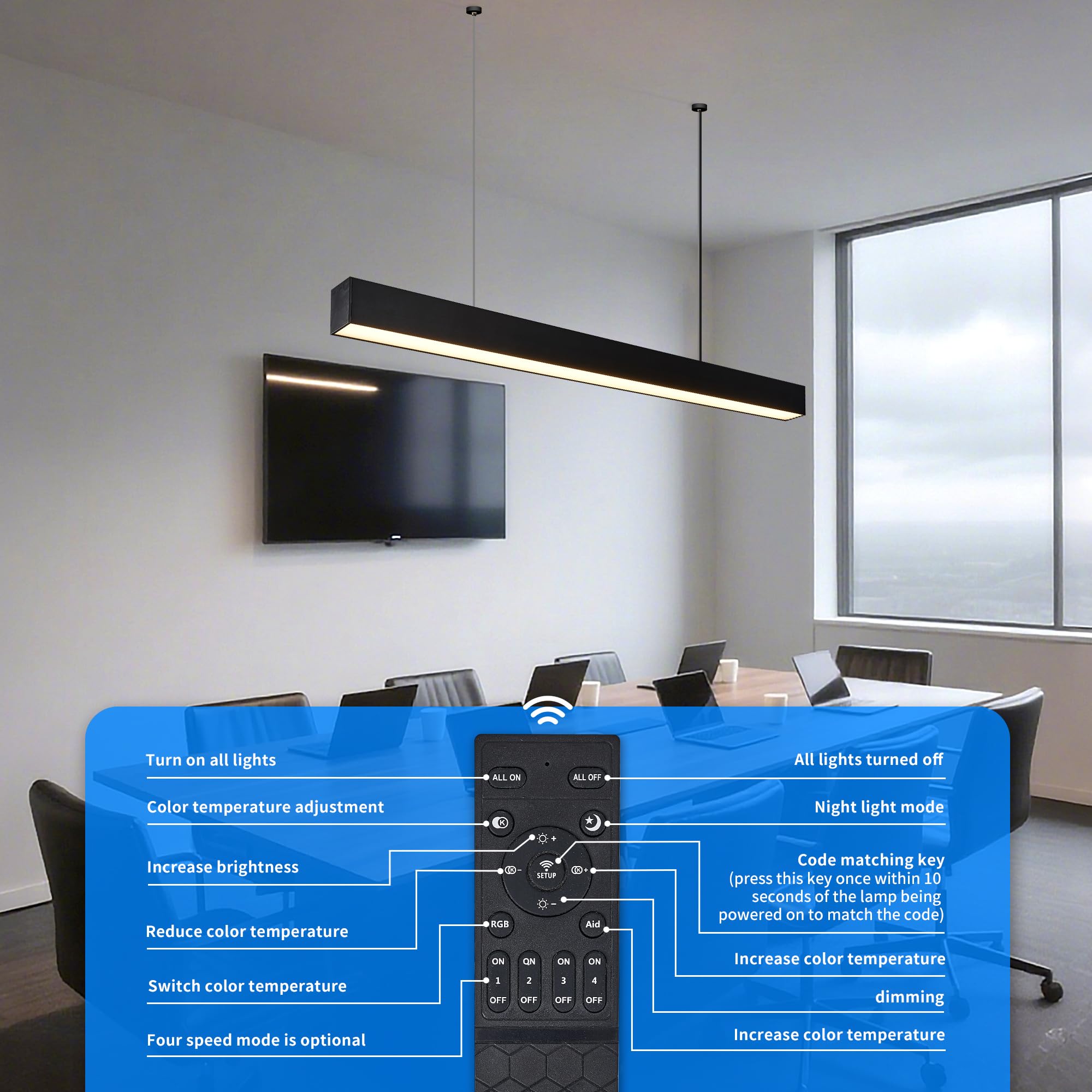 8FT Linkingable LED Linear Light 100W 15000lm Dimmable Suspended Linear Light 3000-6000K Color Changing Prefect for Office Shop — view 7