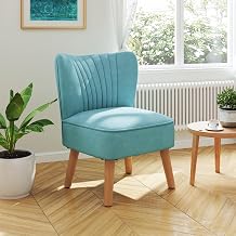KOMFOTT Velvet Accent Chair, Modern Armless Sofa Chair with Solid Rubber Wood Legs, Wingback Leisure Chair with Thick Cushion, Upholstered Side Chair for Living Room, Bedroom, Turquoise