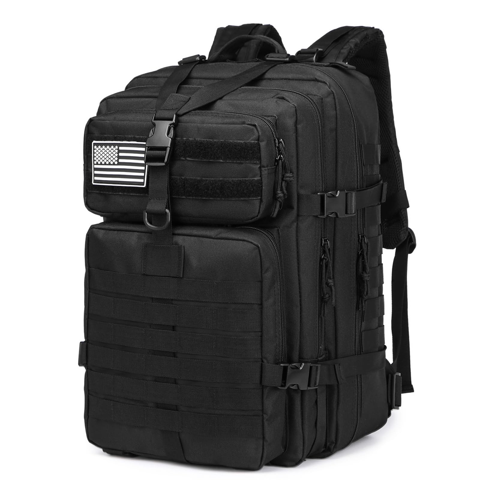 Zaino da Viaggio 45 Litri Capiente Zaino Militare Tattico da Uomo Impermeabile Multitasche Borsa Tattica da Trekking, Caccia (nero)