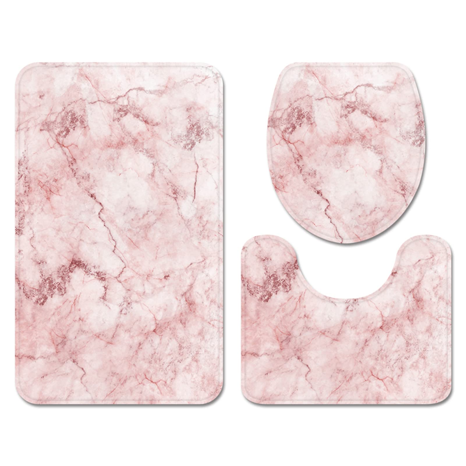 Tappetini da Bagno 3 Pezzi,3D Marmo Nero Bianco Rosa Color Crema