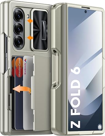 Vizvera for Samsung Galaxy Z Fold 6 Case RFID Wallet with Cards Holder [S Pen Holder] [Camera Cover] Shockproof Silicone Protective Phone Case for Z Fold 6 2024-Natural Titanium