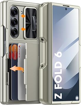 Vizvera Samsung Galaxy Z Fold 6 Case, RFID Wallet with Card Holder S Pen Holder Camera Cover Shockproof Silicone Protective Case for Z Fold 6 2024-Natural Titanium
