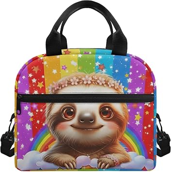 Sloth Lunch Box Kids Insulated Lunch Bag for Girls Reusable Lunchbag Waterproof and Oil-proof Easy Clean Rainbow Print Lunchboxes for School Travel Picnic Outdoor