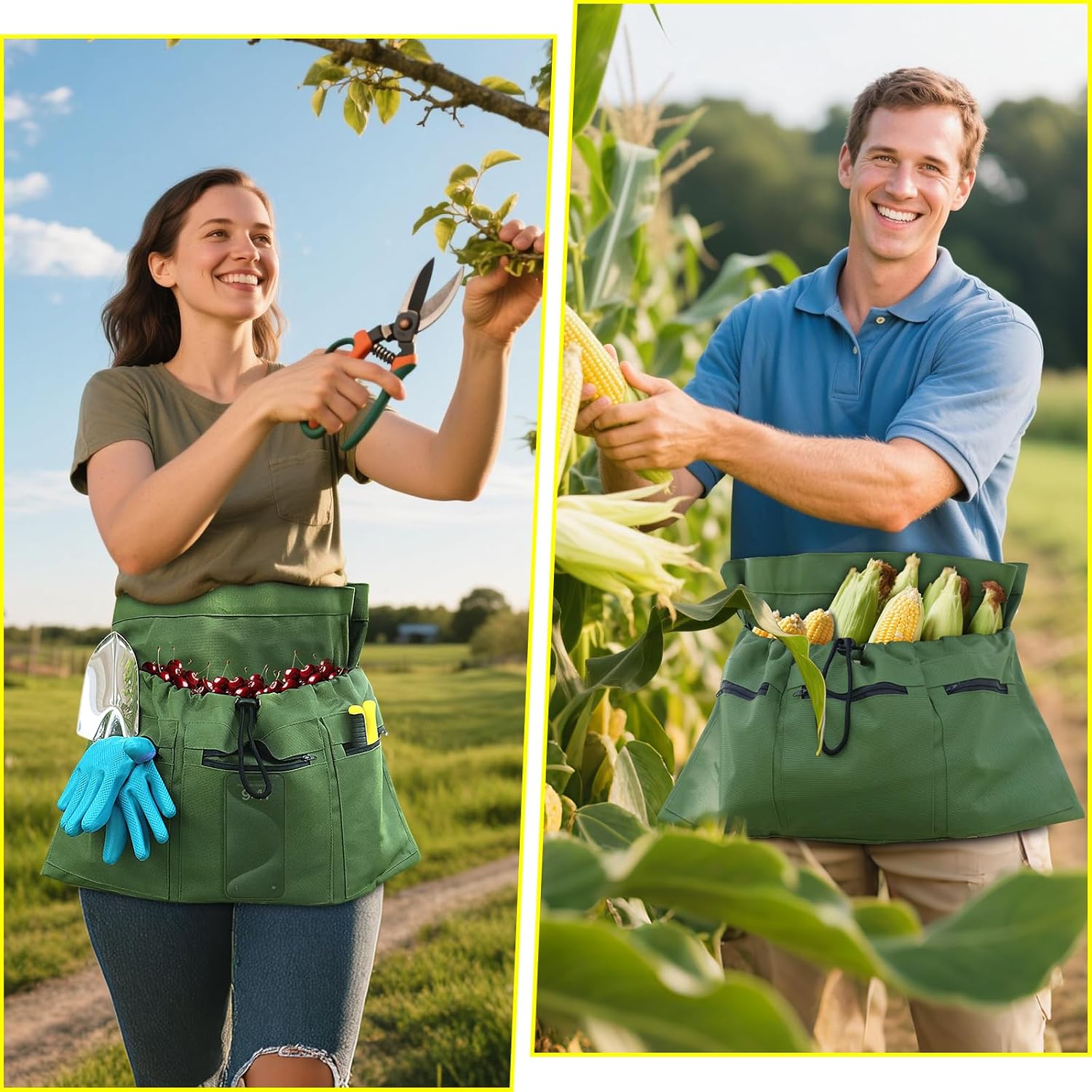 Gardening Apron, 4 Pockets for Harvesting Vegetables Eggs Half Garden Apron Unique Gift Garden Tools Organizer image 2