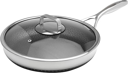 LIVWELL DiamondClad - Sartén híbrida de 12 pulgadas, regalo de cocina, juego de utensilios de cocina antiadherentes de acero inoxidable con tapas de
