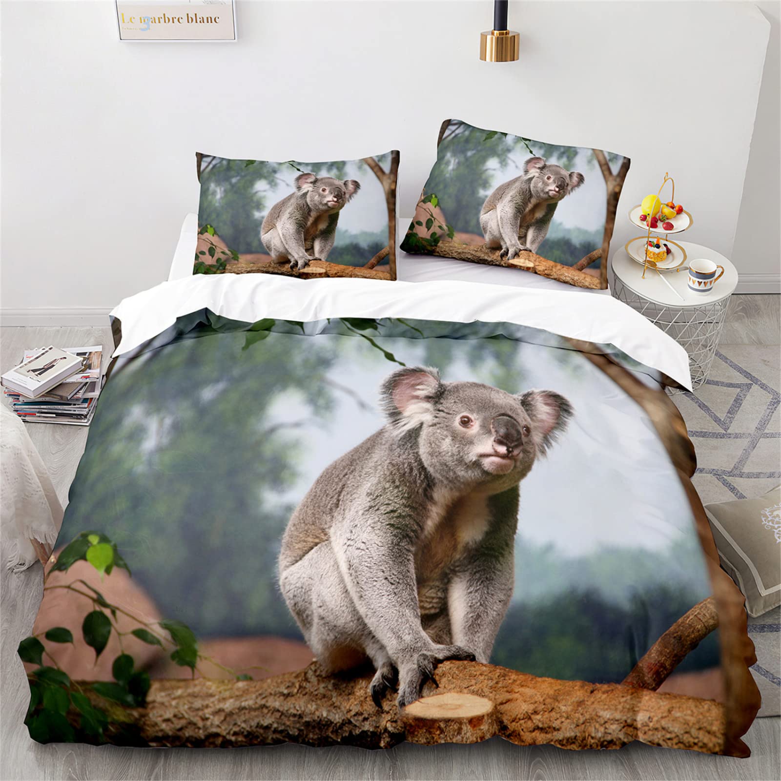 Koala Bear zestaw pościeli oddychająca miękka wygodna hipoalergiczna mikrofibra z zapięciem na zamek błyskawiczny poszewka na kołdrę dla chłopców dziewcząt niemowląt i nastolatków + 2 poszewki na poduszki