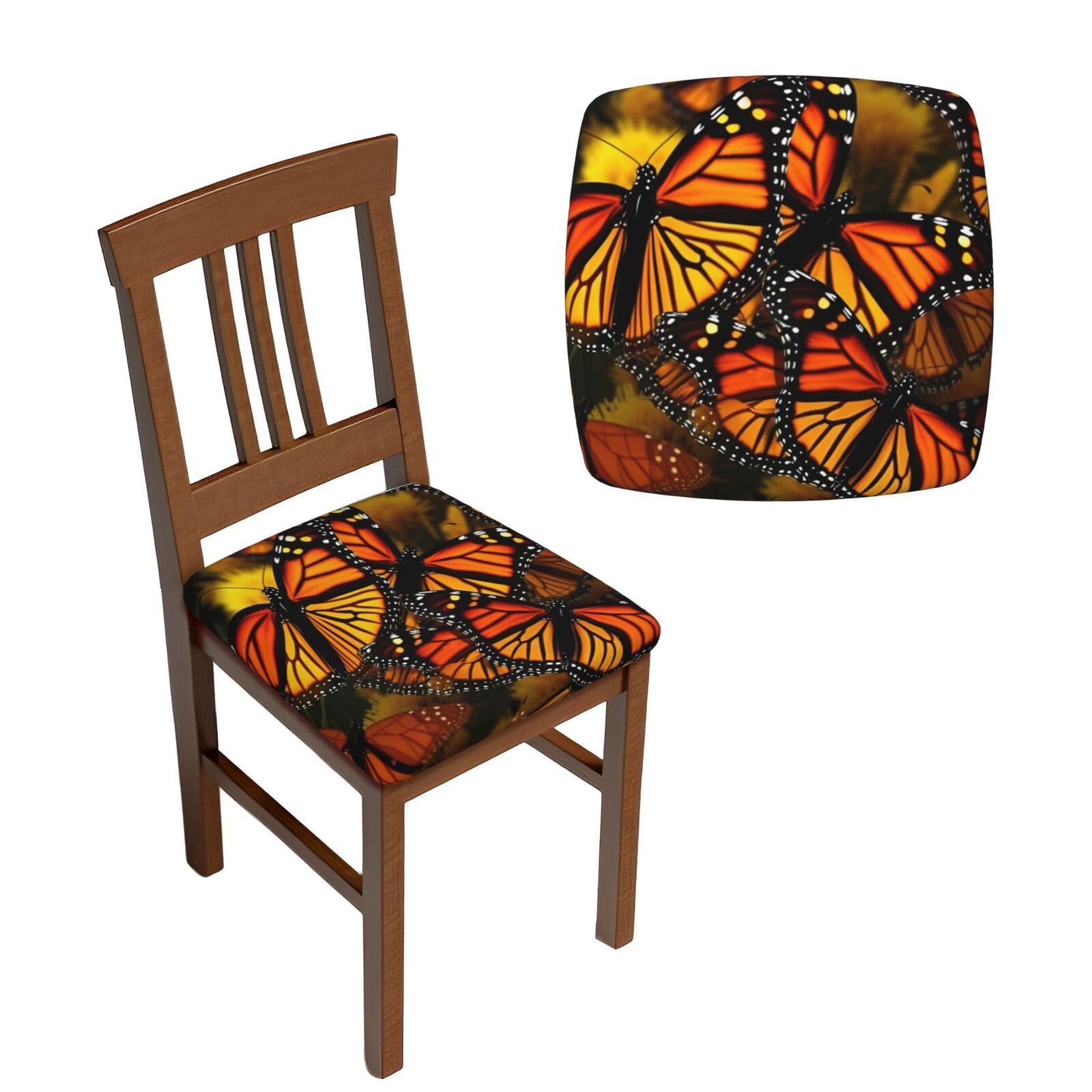 NONHAI 6PCS Dining Chair Seat Covers Set Monarch Butterflies Stretch Removable Chairs Covers Washable Seat Cushion Slipcovers Protector for Dining Room Kitchen Chairs