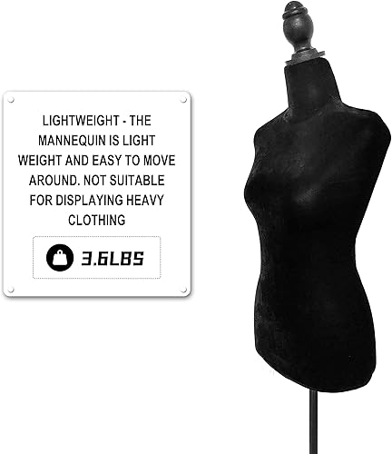 Miniatura 4 de Maniquí Cuerpo Torso Trípode Soporte Forma 58-67 Pulgadas Altura Ajustable Maniquí Cuerpo Mujer (Negro)