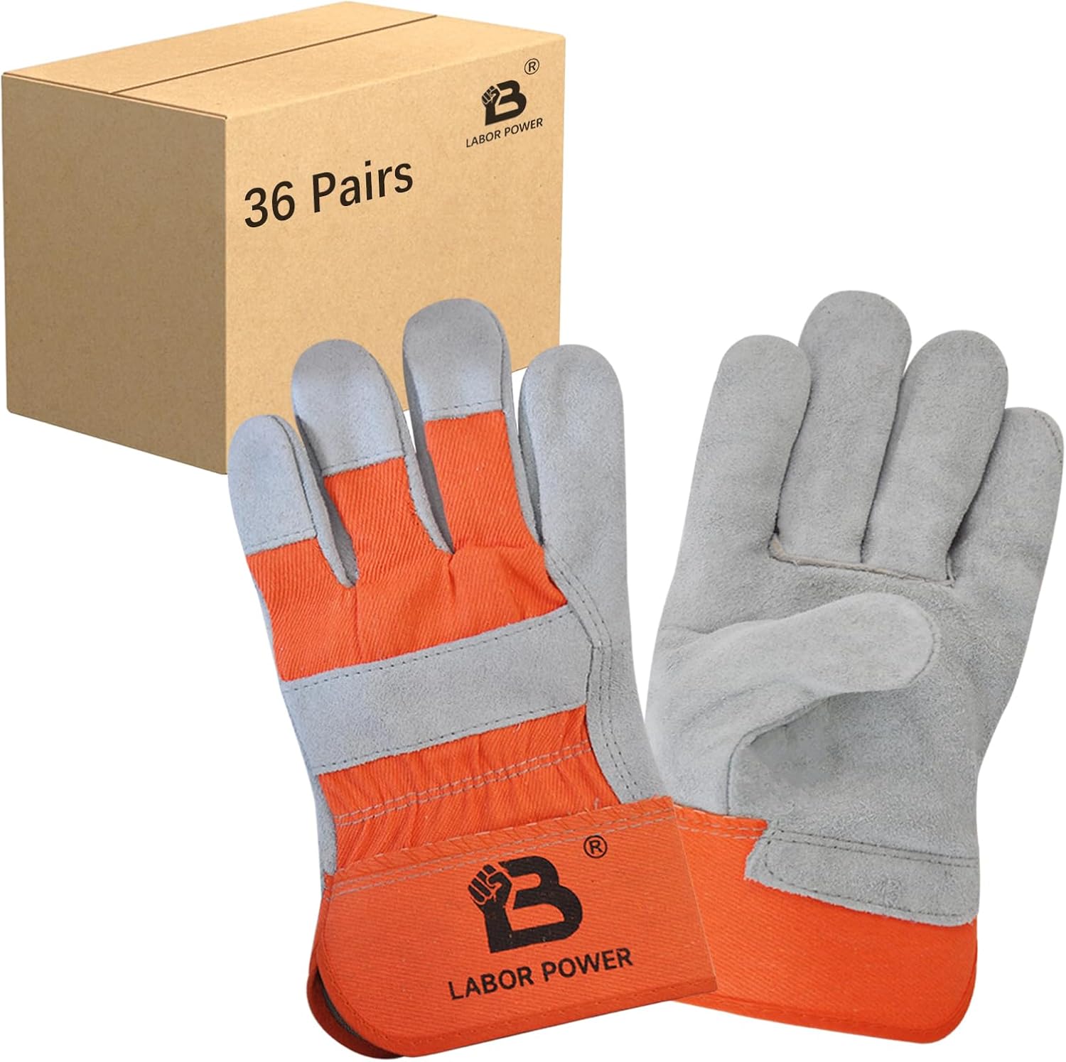 Leather Full Palm Work Gloves, Cowhide Leather Suede Finish AB Grade