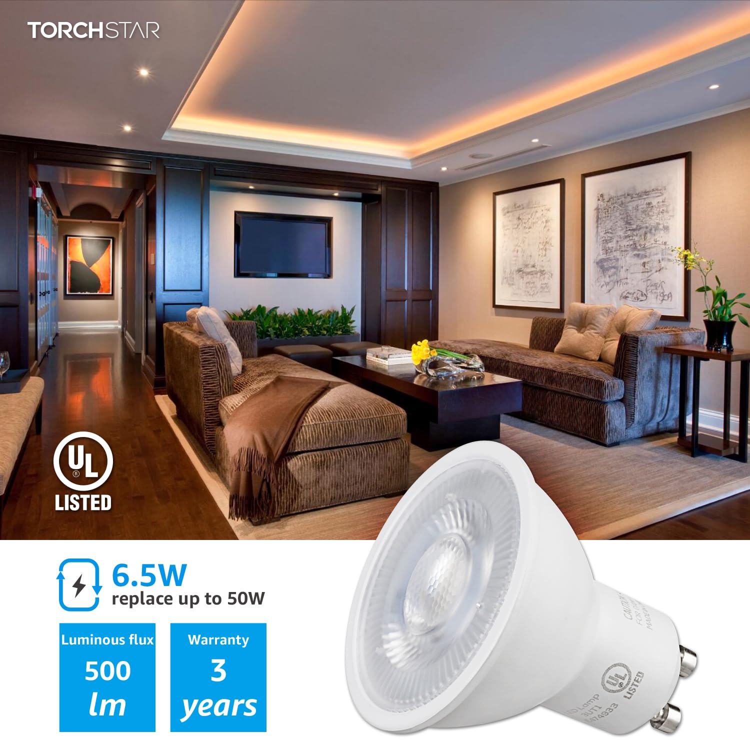 TORCHSTAR 12-Pack GU10 LED Bulbs Dimmable, 500LM 50W Halogen