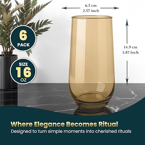 Miniatura 2 de Juego de 6 vasos altos grises para cóctel, bebida larga, agua, jugo, té helado, mojito, cristalería de barra de color ahumado de 16 onzas