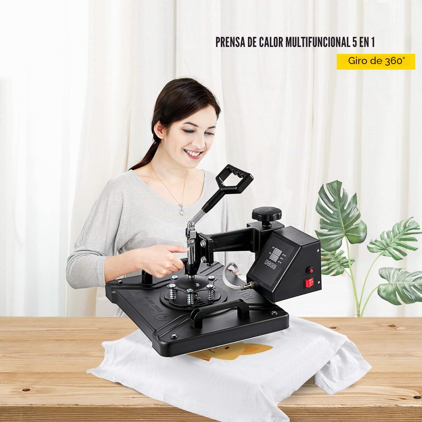 VEVOR 5 en 1 Prensa de Calor 38 x 30 cm, Máquina de Transferencia de Calor Multifuncional Máquina de Sublimación para Camisetas Tazas Platos Sombreros