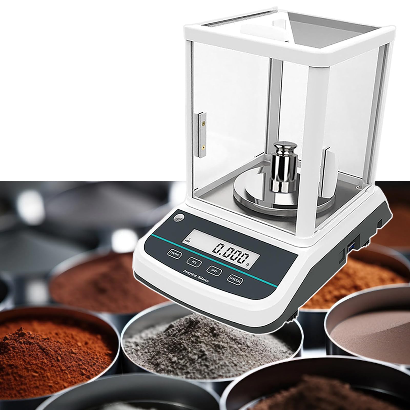Balanza analítica de 0,001 g con Pantalla Doble Frontal y Trasera, balanza de precisión para Laboratorio, Compatible con Ordenador y 2 Fuentes de alimentación (200g)