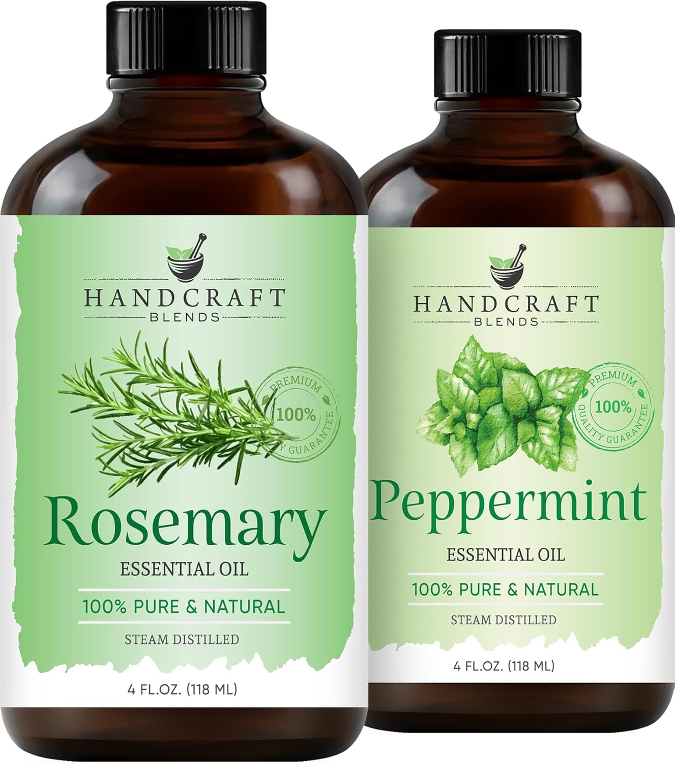 Handcraft Blends Herbal Focus Set: Peppermint and Rosemary Essential Oils – (2 x 4 Fl Oz) – 100% Pure & Natural – for Diffuser, Aromatherapy, and DIY Projects