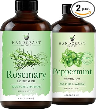 Handcraft Blends Herbal Focus Set Peppermint and Rosemary Essential Oils 2 x 4 Fl Oz 100% Pure & Natural for Diffuser, Aromatherapy, and DIY Projects
