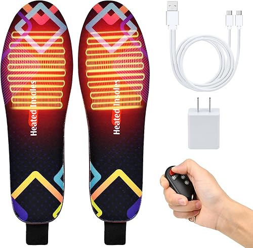 Zroezroe Plantilla térmica eléctrica recargable, suave y transpirable calentadores de pies con control remoto para camping, esquí, caza, pesca,