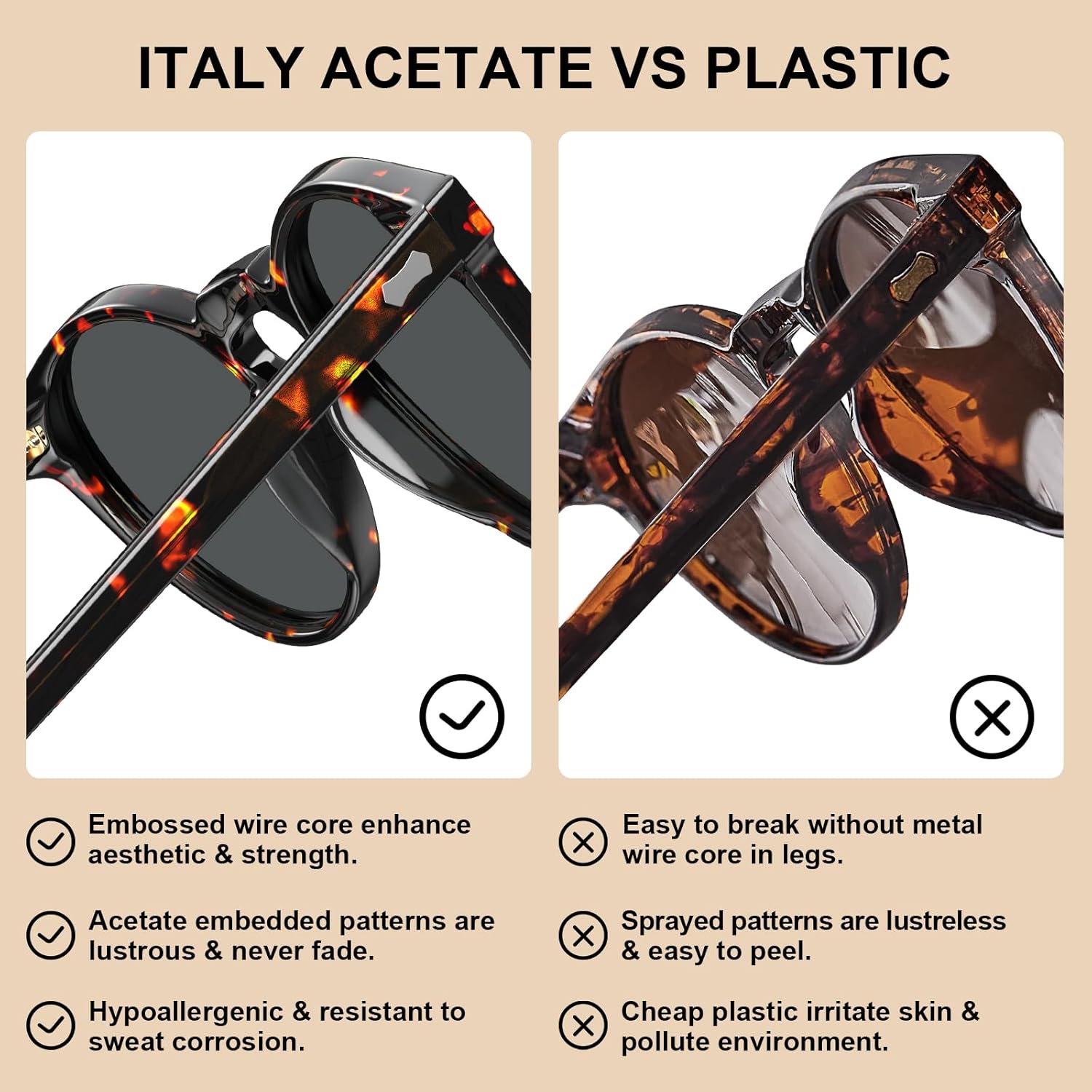 CARFIA Polarized Sunglasses for Women: Acetate Frame, Small/Medium Size, UV400 Protection - Anti Glare CA5288 - Image 6