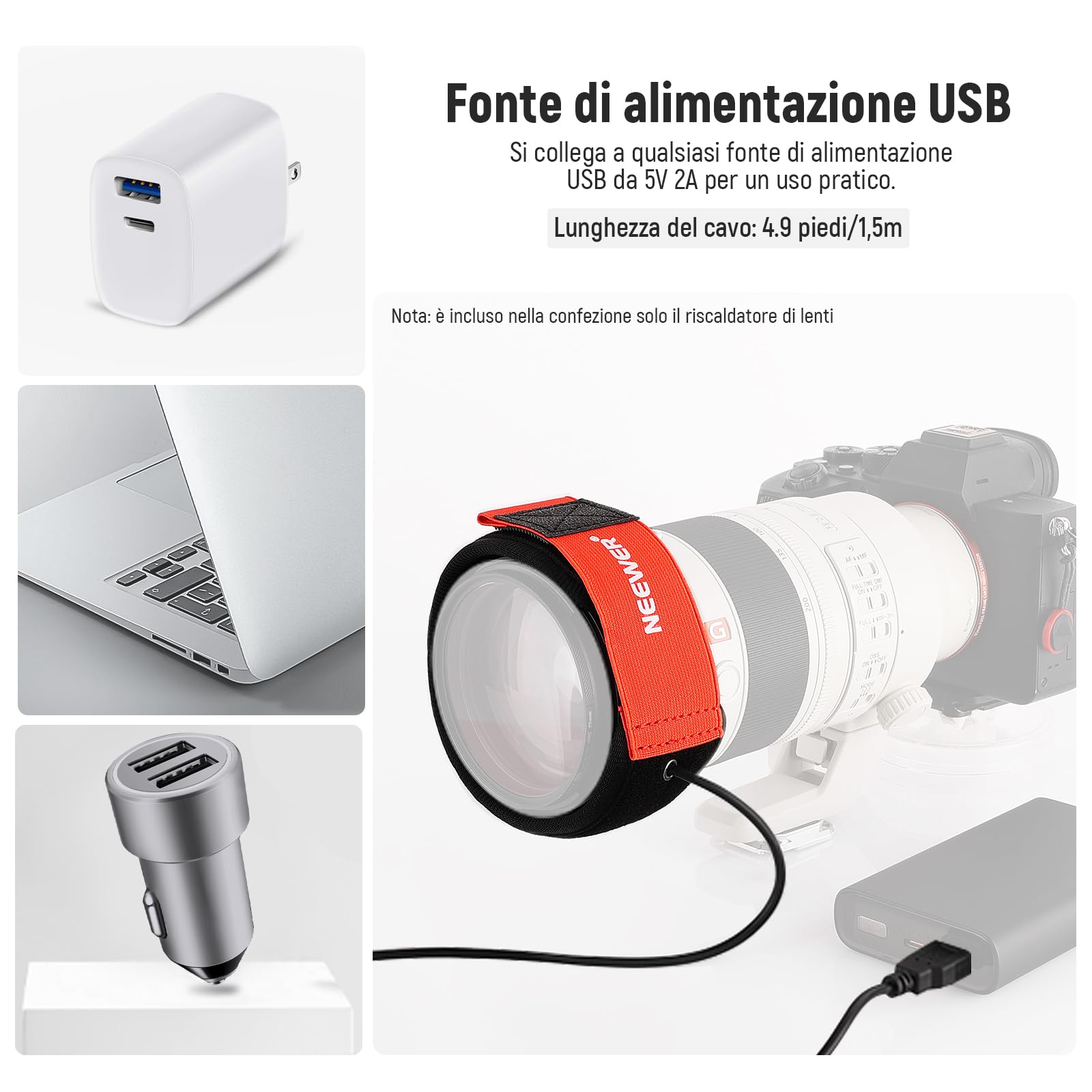 Riscaldatore Per Obiettivo USB 300mm - Per Fotocamere E Telescopi - 3 Livelli Temperatura - Foto 3