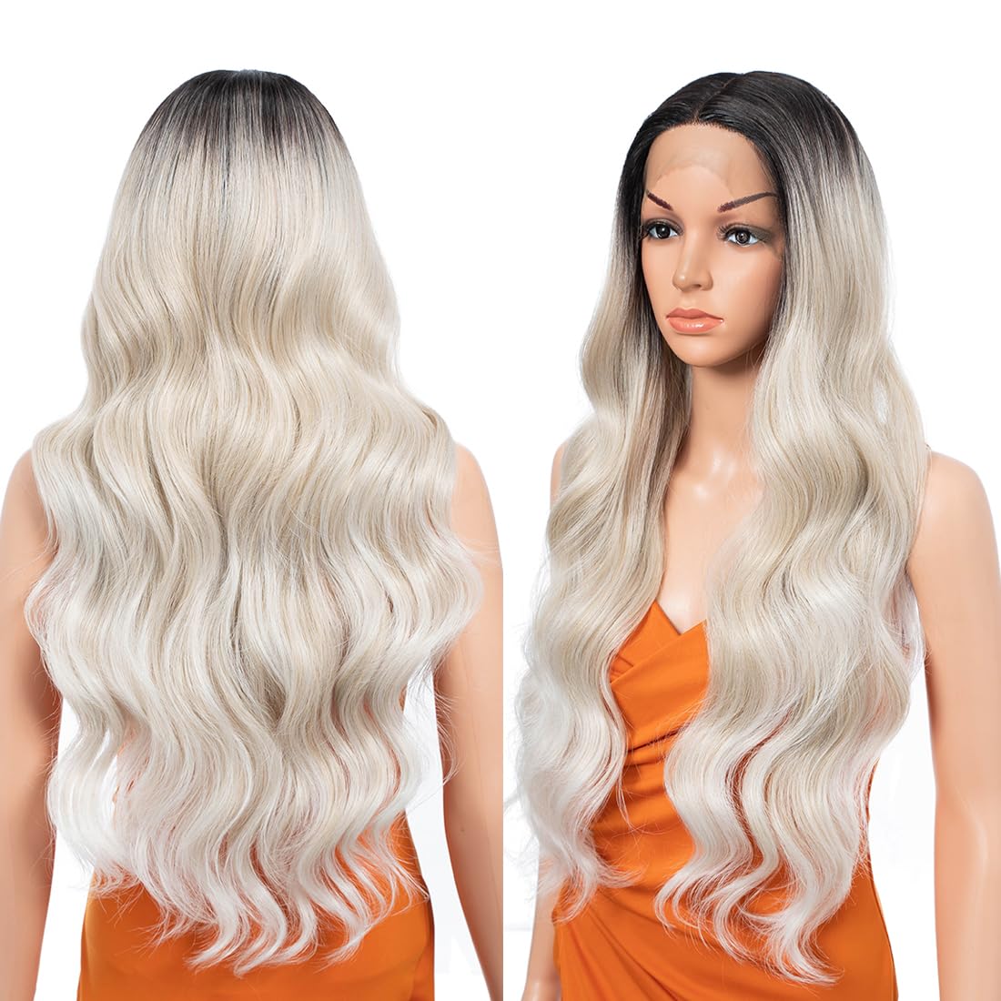 30 Inch Body Wave Long Wig 13X4.5X1 Synthetic Lace Front 180 Density Black Flax Brown Blonde Heat Resistant Fiber Hair Pre Plucked TAT4/23D/PLATINUM - Image 4
