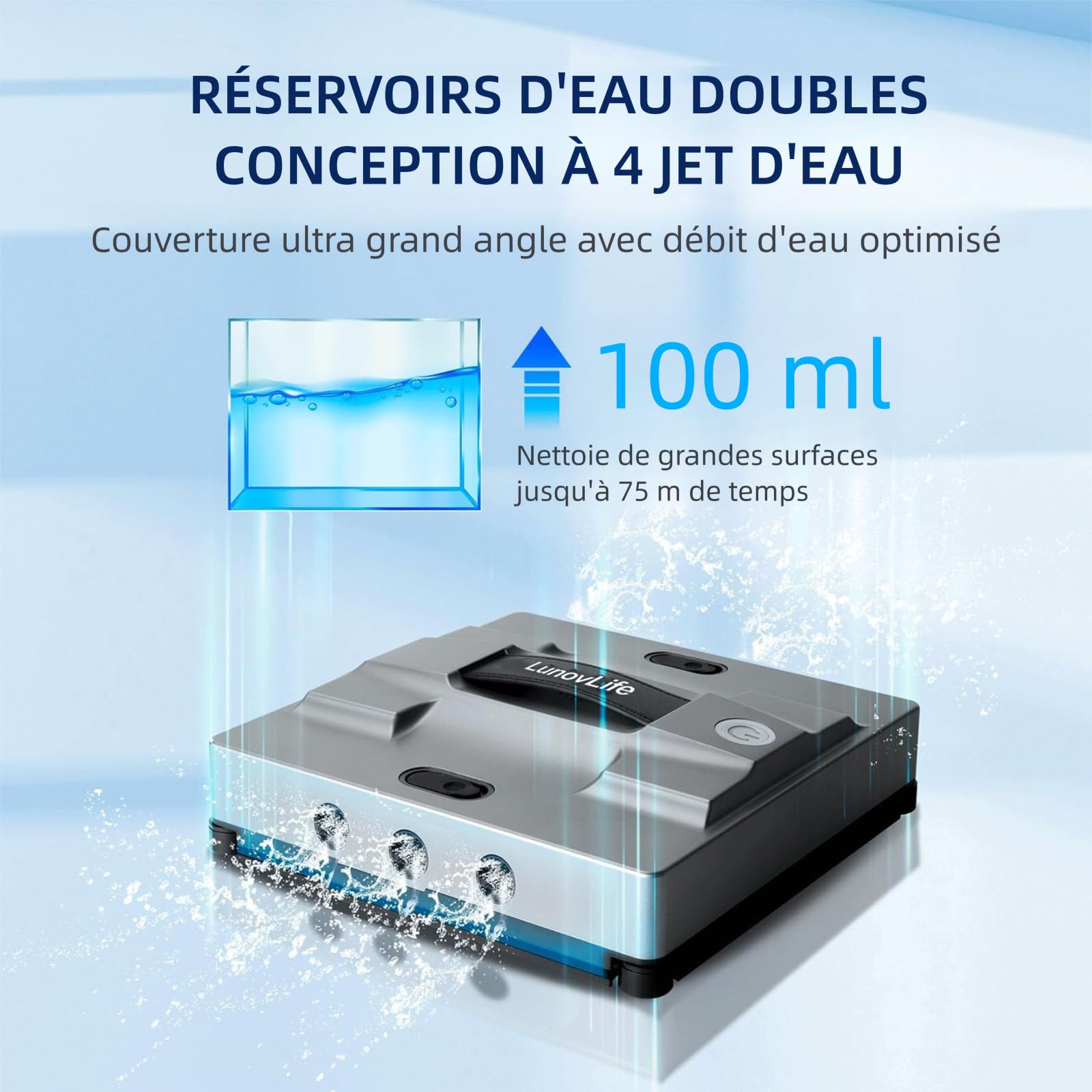 Robot Laveur de Vitre 5600Pa, Nettoyeur Vitre Automatique 6 Buses Pulvérisation, Aspirateur à Vitre Intelligent avec Télécommande & Corde de Sécurité, pour Fenêtres Intérieures et Extérieures