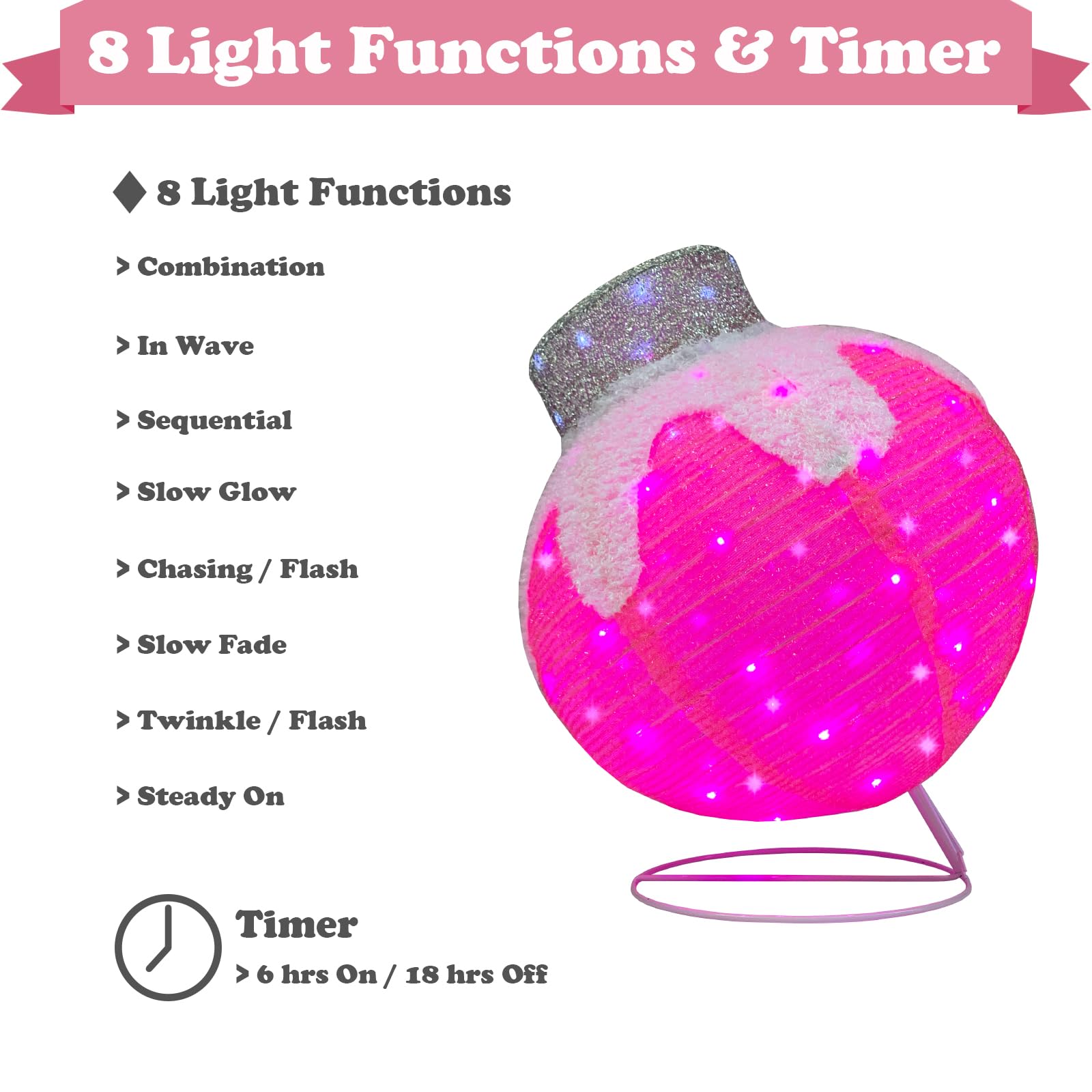 Lighted Christmas Balls Outdoor Decorations, 2pcs Pop-Up Pink Christmas Décor Balls Prelit 160 Lights with Flashing Effects, Collapsible Light Up Hanging Lanterns Plug-in for Home Yard Party-Pink: Pink white ornament set
