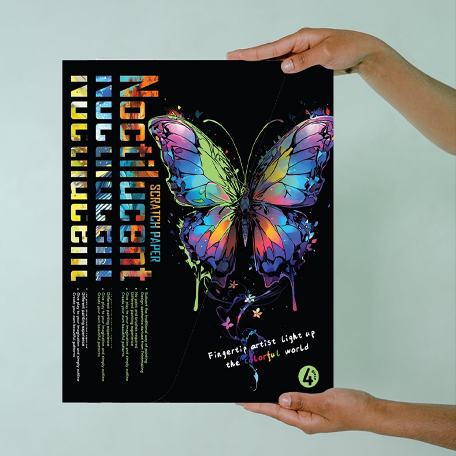 Georgie Porgy Zestaw obrazków do zdrapywania dla dzieci i dorosłych, Magic Rainbow A4, papier do zdrapywania na Boże Narodzenie, urodziny, z zestawem narzędzi do zdrapywania (świecący w nocy motyl +