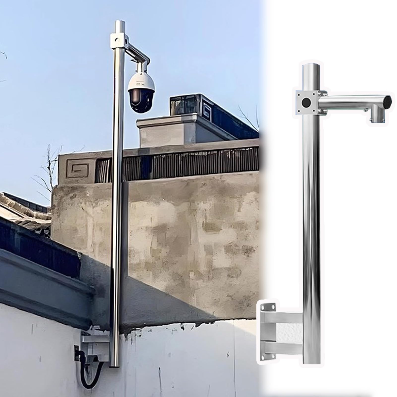 Aioneer Extra-Long Outdoor Surveillance Pole - 4/5/6.6 Ft Stainless Steel Security Camera Mount For Roof Inspection - Universal Monitoring Pole-Single Ball-1.2 m(3.94 ft)
