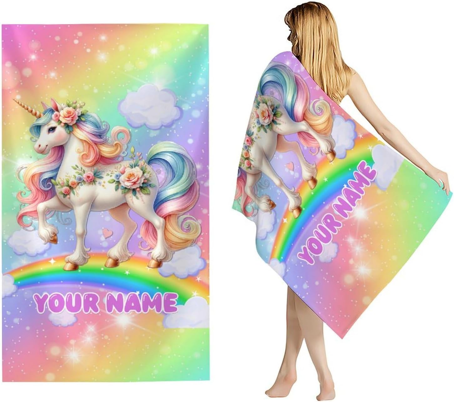 Unicorn Beach Towel for Women - Custom 40" x 70" Extra Large Cute Bath Towels for Beach, Pool & Travel - Quick-Dry Sandless Swimming Accessory for Swimmers