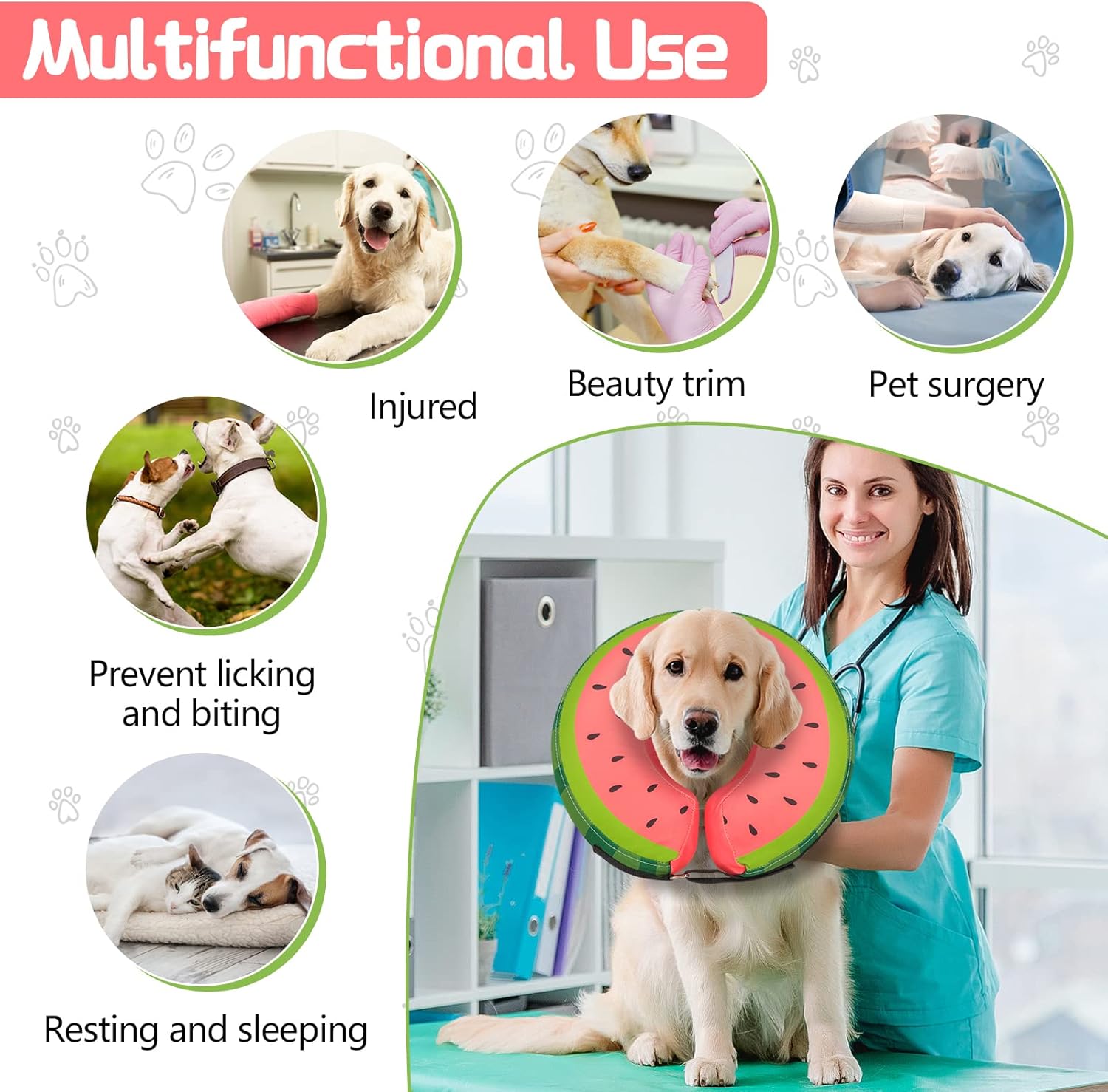 Dog Cone Collar for Small Medium Large Dogs for After Surgery, Pet Inflatable Neck Donut Collar Soft Protective Recovery Cone for Dogs and Cats - Alternative E Collar Does not Block Vision - Red,S : Pet Supplies