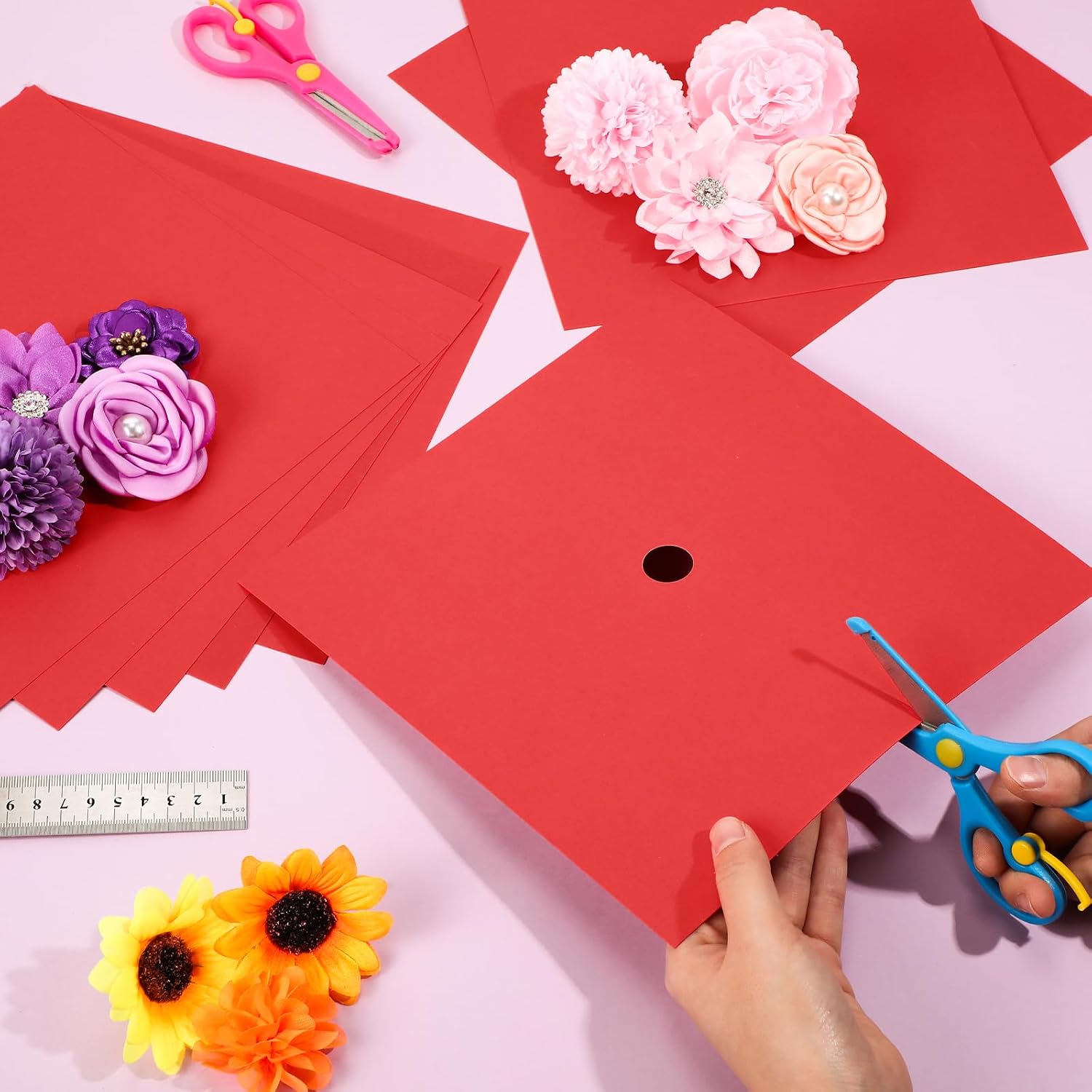 Gersoniel 12 Pcs Graduation Grad Cap Decorations Construction Paper 10" x 10" Cardstock 230gsm Construction for Graduation Cap DIY Project Scrapbook Birthday Party Decoration(Red)