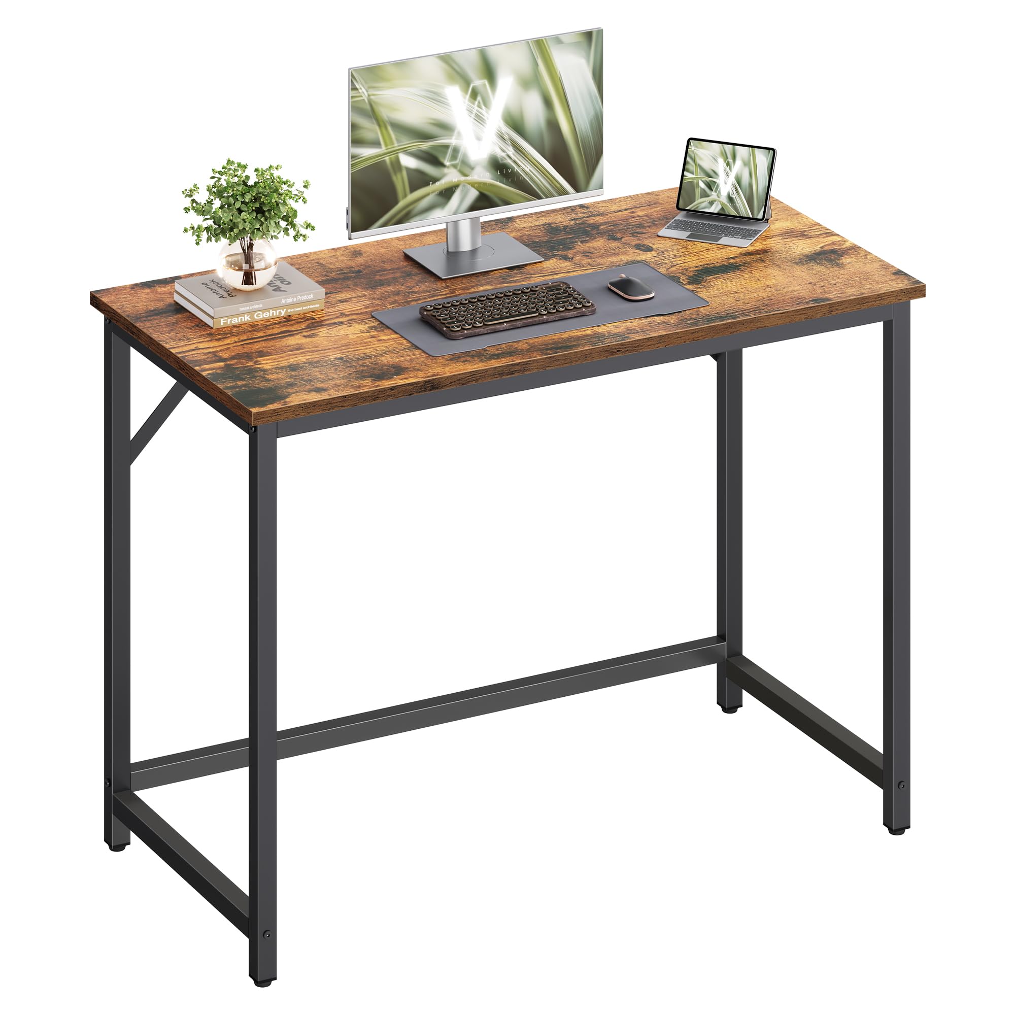 VASAGLE Bureau d'Ordinateur, Table, 50 x 100 x 76 cm, pour Bureau, Chambre, Salon, Cadre en Métal, Marron Rustique et Noir d'Encre LWD41XV1