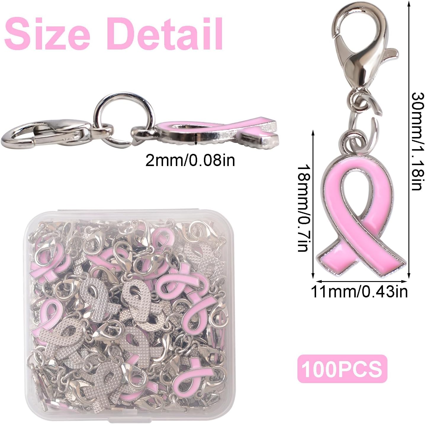 Ribbon Pendants with Clasps, Cancer Awareness Ribbon Charms Alloy Pendants for Jewelry Making