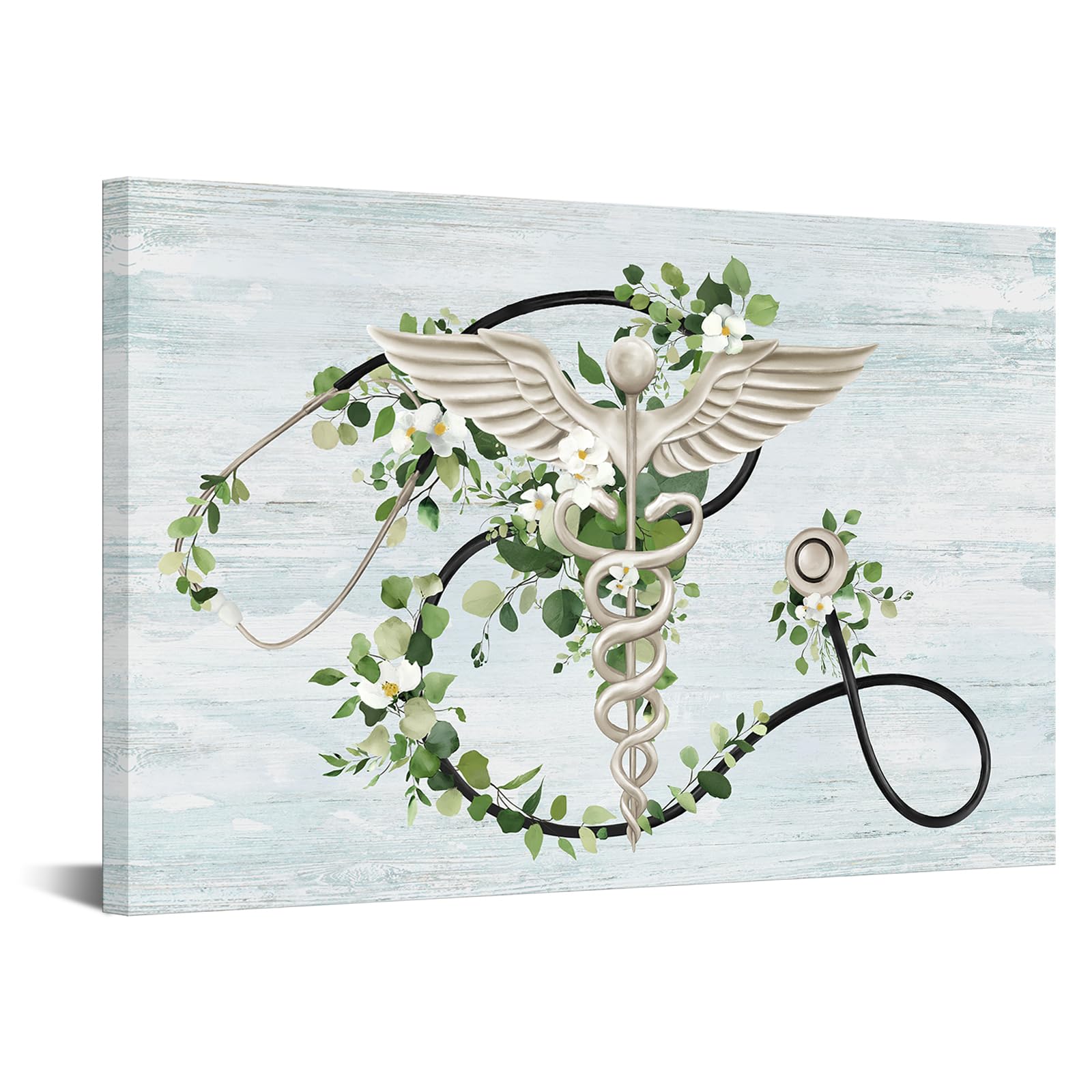 KREATIVE ARTS Canvas Print Wall Art 3D Render Doctor Stethoscope Caduceus, Medical & Hospital Health Digital Art, Fitness Therapeutic Poster Giclee Prints, for Living Room, Bedroom, Office, 16x24