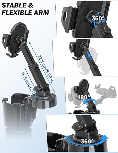 Miniatura 4 de JOYTUTUS Soporte de teléfono para automóvil, adaptador grande para teléfono celular de automóvil, brazo largo con rotación de 360 grados, compatible