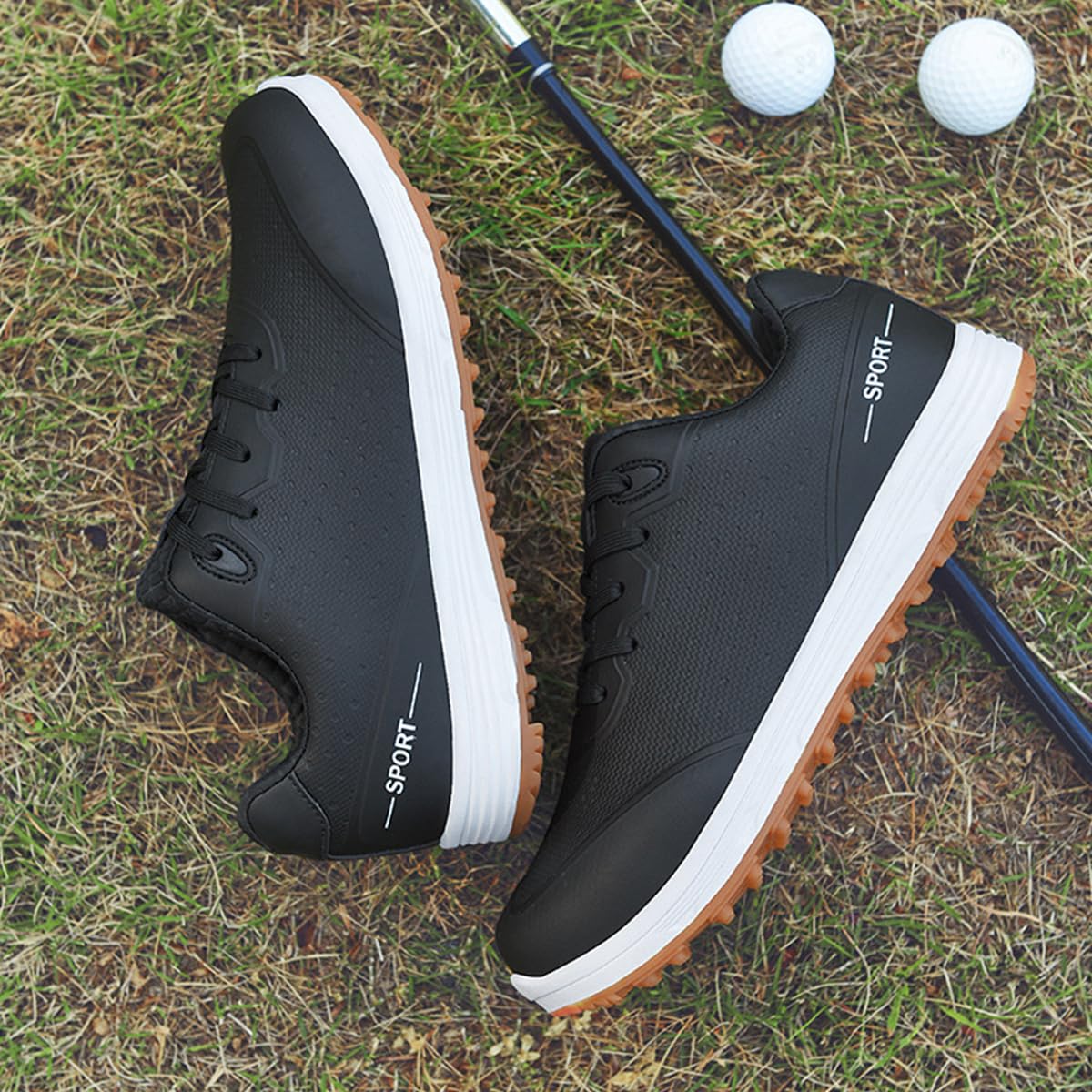 Zapatos de Golf Impermeables para Hombre Zapatillas de Golf con Cordones, Antideslizantes para Exteriores y Entrenamiento