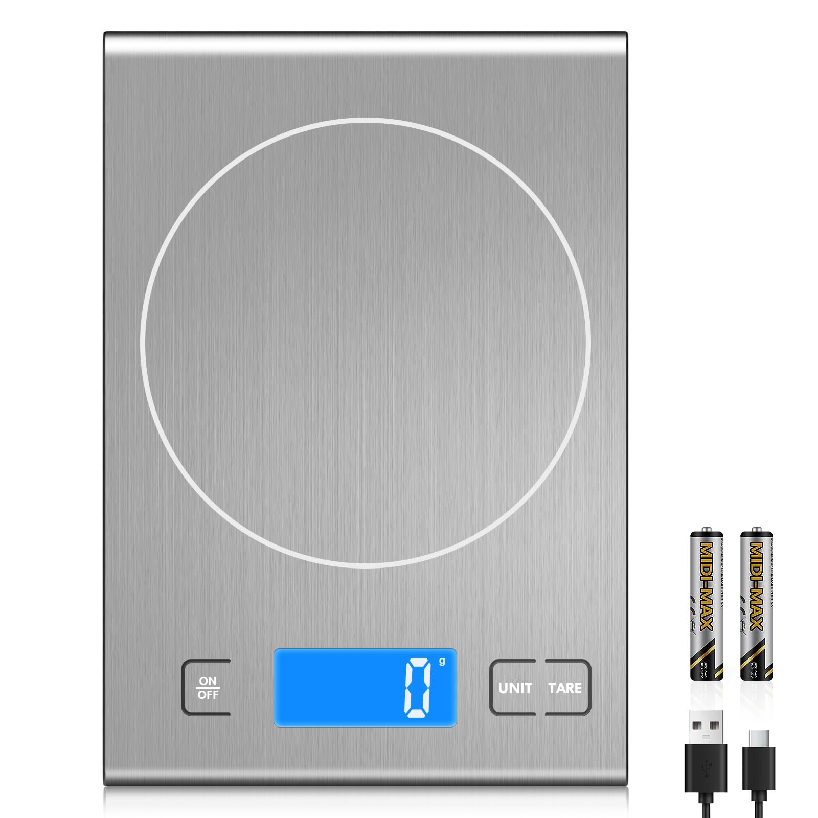 Diyife 15kg/33lbs Rechargeable Kitchen Scales, 1g Precision, Large Pan