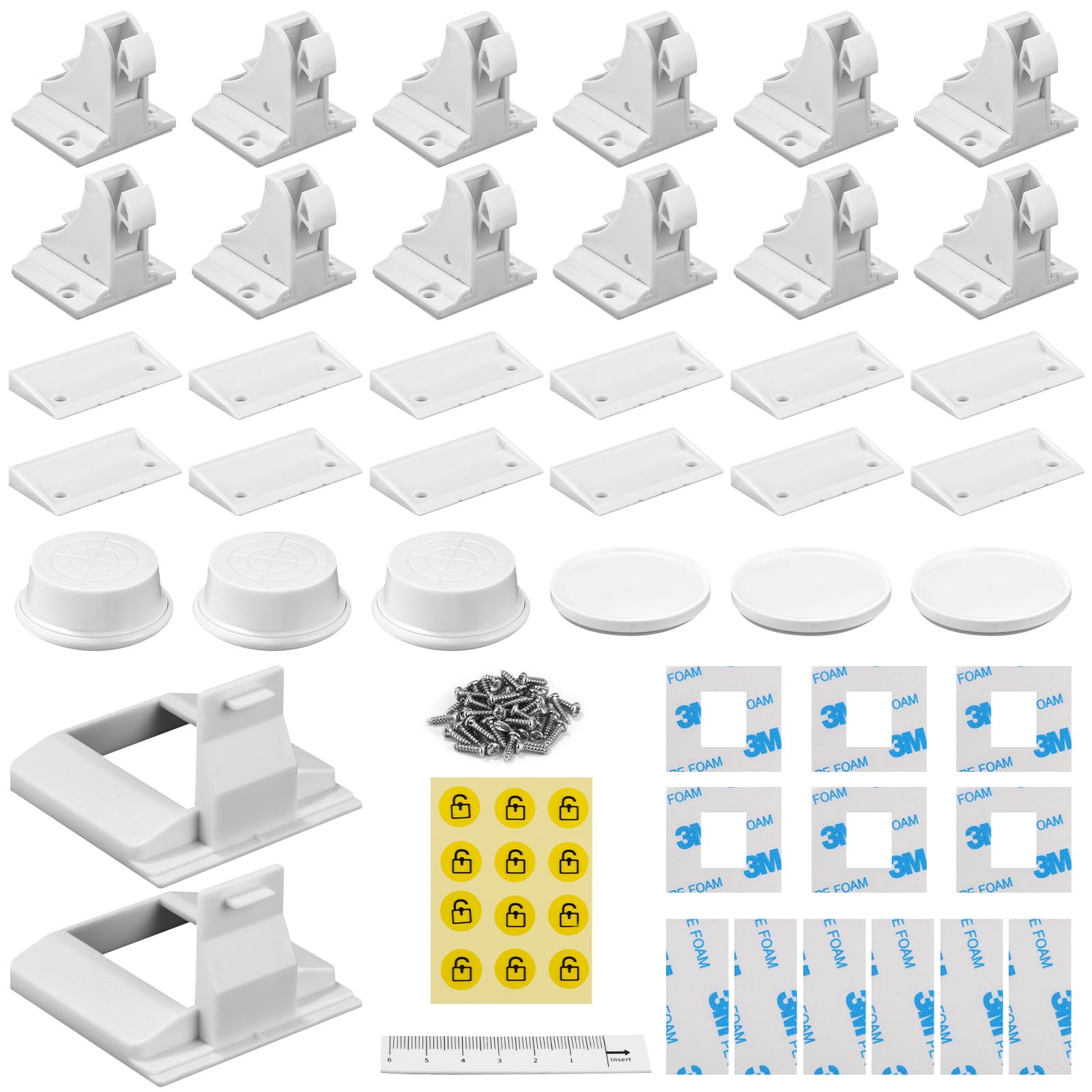 12 cerraduras, 3 llaves, utilizadas para armarios y cajones, con cerraduras magnéticas invisibles para cajones, sin necesidad de taladros o tornillos, blancas.