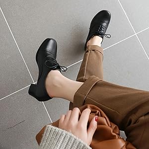 Amazon.com | Uniquelly Womens Mid Block Heel Oxfords Platform Pumps Lace Up  Round Toe Vintage Office Uniform Dress Shoes (Black,US4)