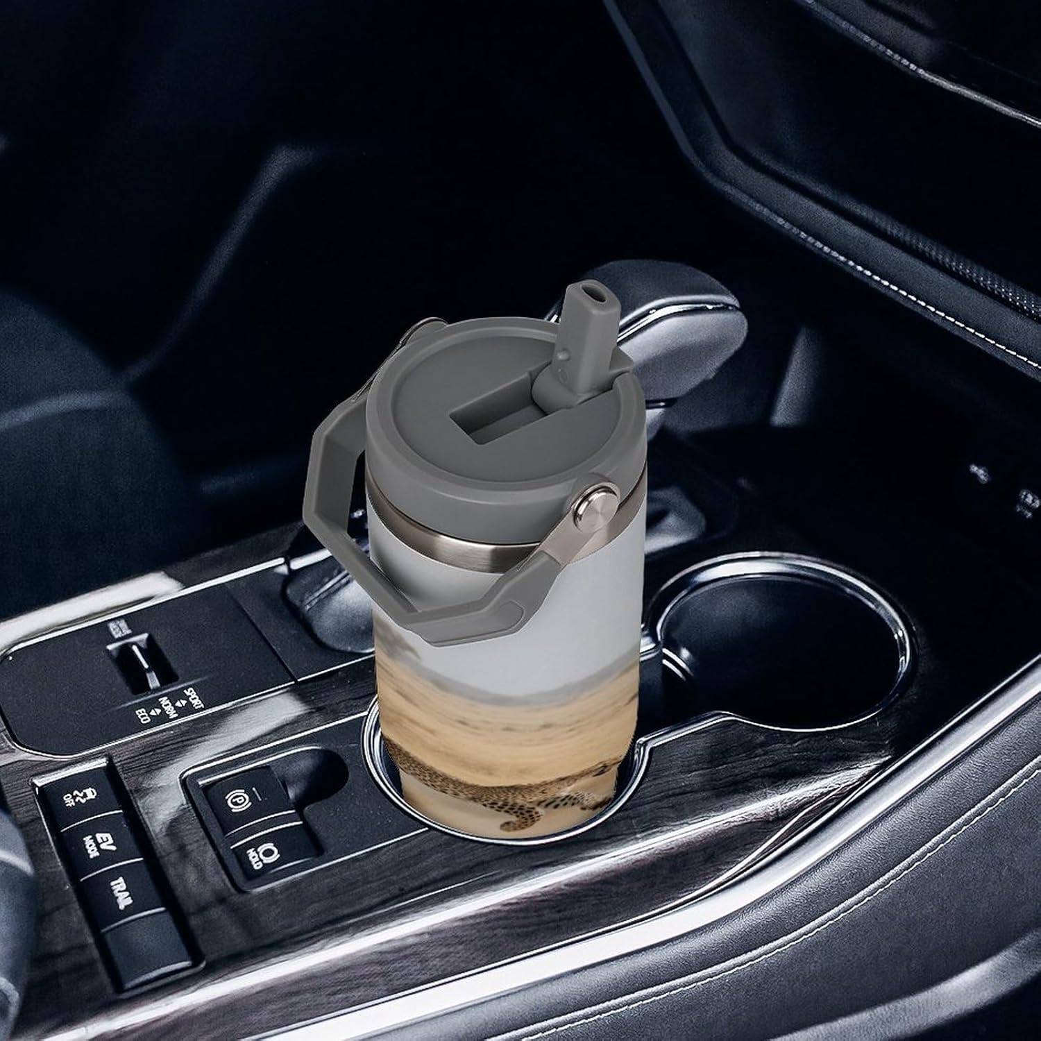 30 Oz Insulated Mug with Handle Lid And Straw Cheetahs Hunting Antelopes Pattern Large Metal Sports Bottle Great for Gifts Parties Office Coffee