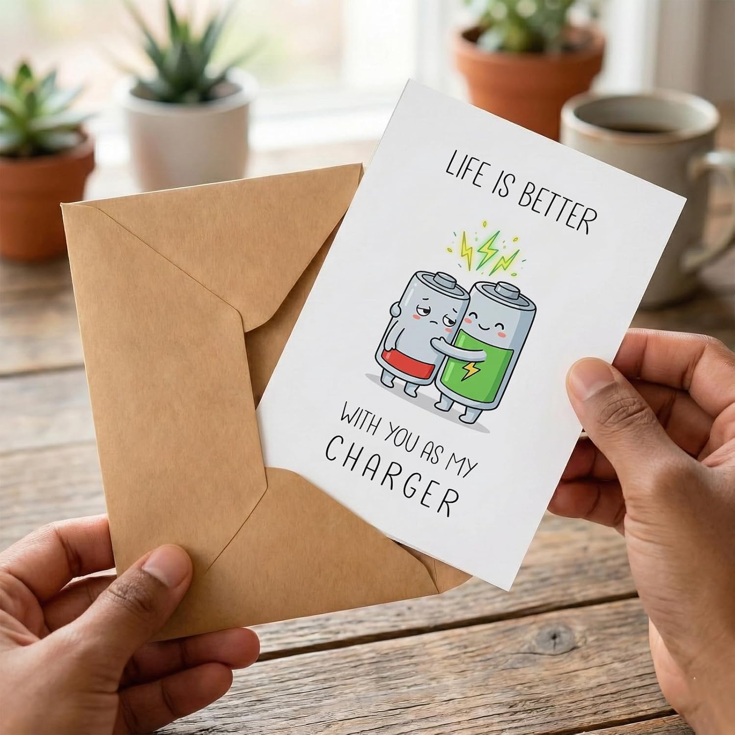 Life is Better Charger Card Funny Battery Pun Anniversary Birthday Gift for Partner image 5