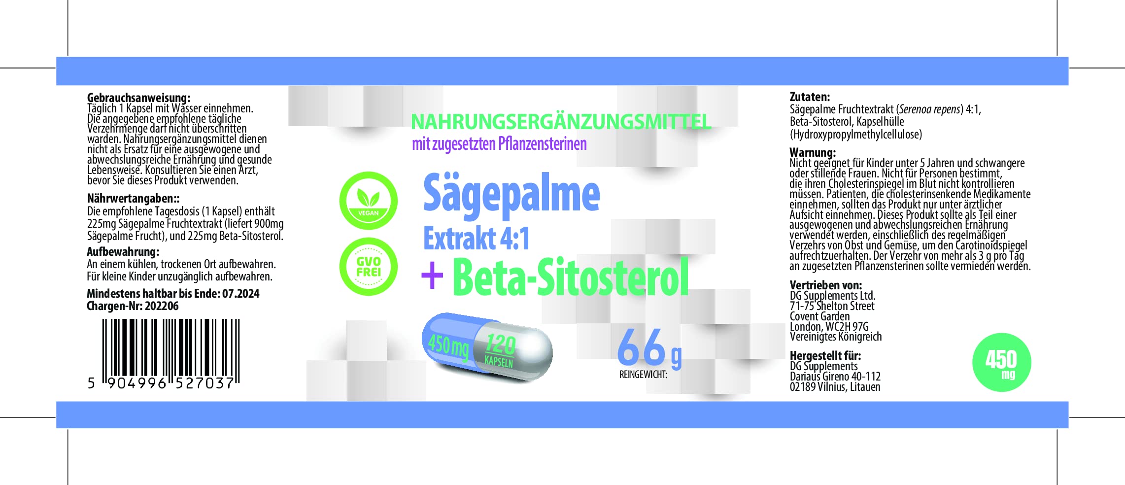 Hepatica Saw Palmetto | 4:1 e Complesso Beta-Sitosterolo 450 mg | 120 capsule vegane | Serenoa – Serenoa repens | GMP & Testato da Laboratorio Indipendente