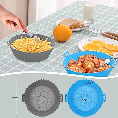 Miniatura 3 de ZHOMA Paquete de 2 forros redondos de silicona para freidora de aire, reutilizables, resistentes al calor y aptos para alimentos, fácil limpieza,