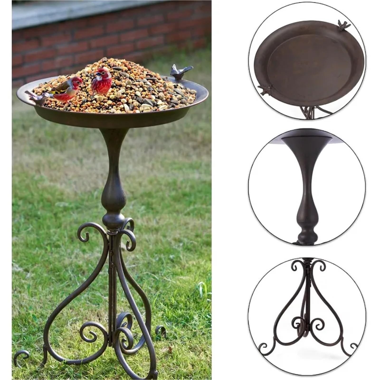 Metal Bebedero pajaros con Pie Baño for pájaros con Soporte, diámetro 18" Ancho x 28" Alto | Baños for pájaros for exteriores, Baños/comedero for pájaros de metal