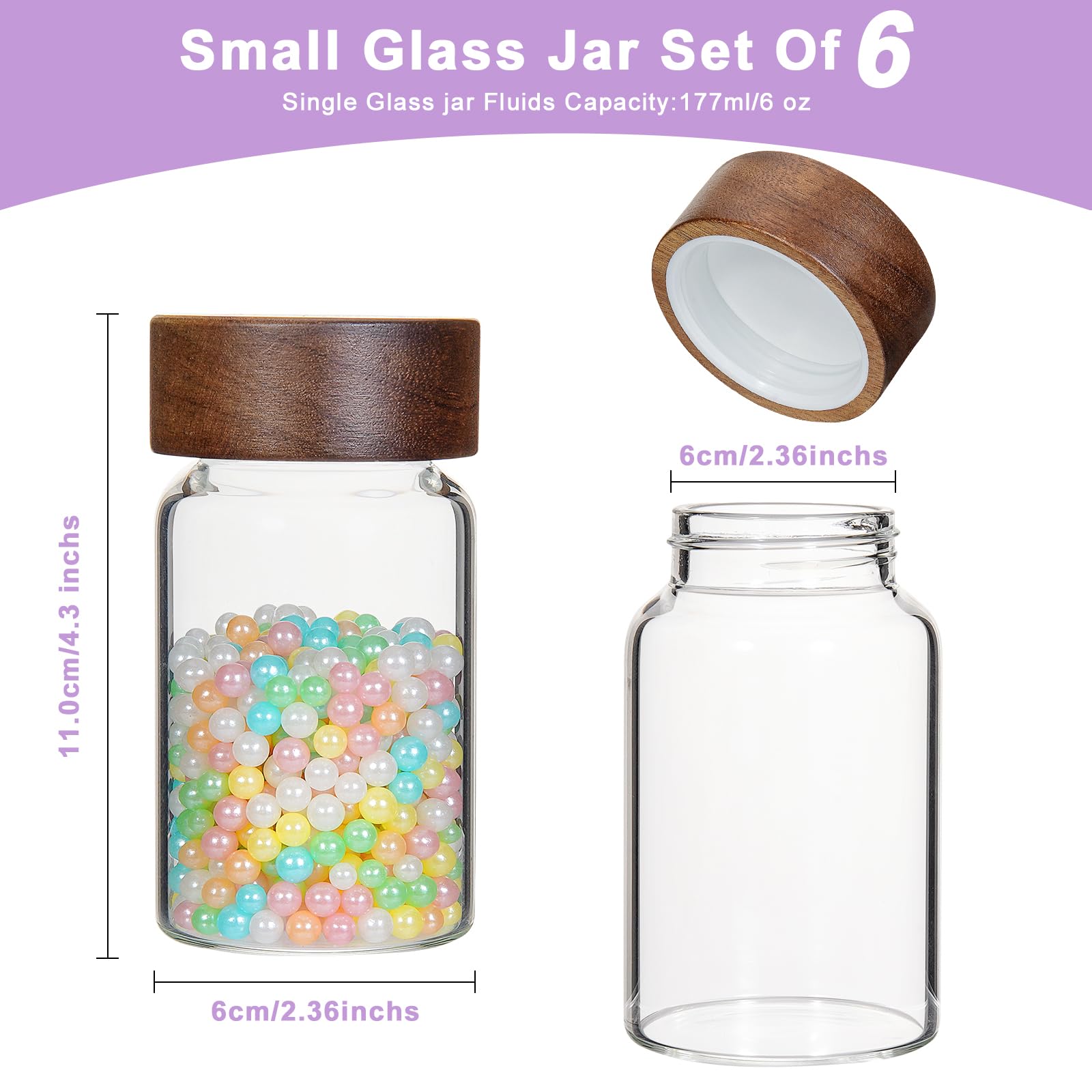 Gewürzdosen aus Glas, Gewürzbehälter, kleine Gläser mit Deckel, luftdicht, für Küche, Speisekammer, Zucker, Tee, Kaffee, Bohnen, Nüsse, Kekse, Kräuter, Salz (177 ml), 6 Stück