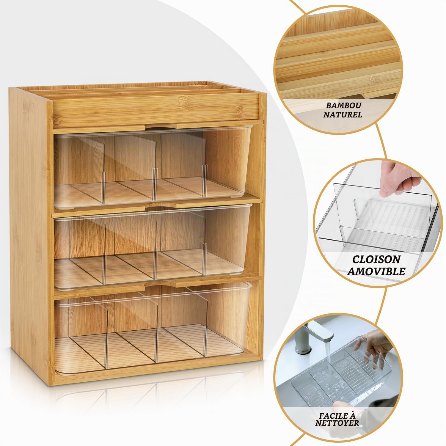 Organiseur de sachets de thé en bambou, support à thé à 3 niveaux, boîte à thé verticale, boîte de rangement en bois pour sachets de thé pour placard, support de thé pour comptoir, bureau, armoire de