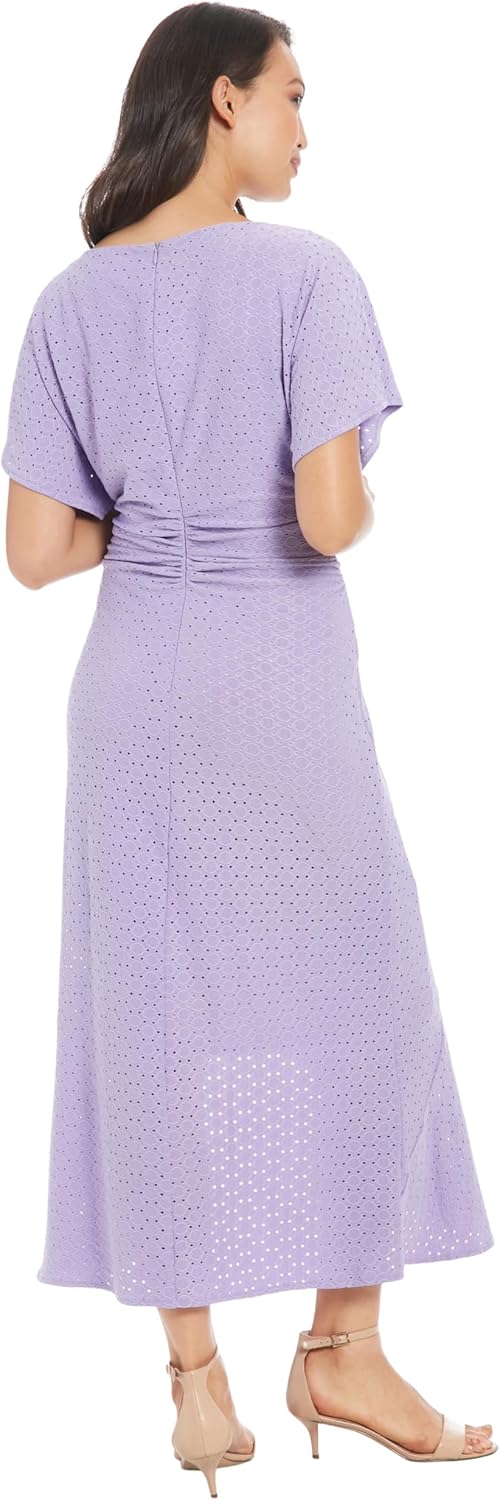 London Times Women's Eyelet Maxi Ruched Waist-Dolman Sleeve A-line Formal Wedding Guest Dress - Image 3