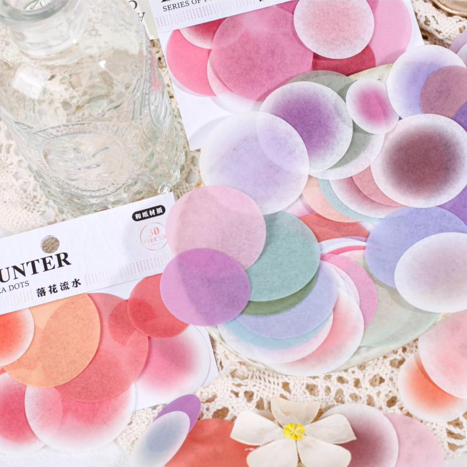 180 Pcs Watercolor Polka Dot Washi Stickers, Aesthetic Translucent Circle Decals for Scrapbooking, Matte Abstract Round Ephemera for Junk Journaling, Planner, Bujo, DIY Crafts, 6 Themes